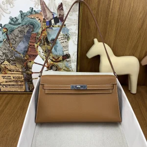 HERMES Kelly Elan Goat Leather 27cm Gold Silver Hardware