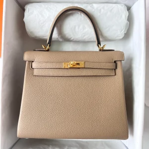 HERMES Kelly 25cm Togo Leather Gray Gold Hardware