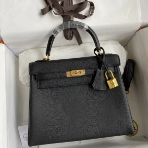 HERMES Kelly 25cm Togo Leather Black Gold Hardware