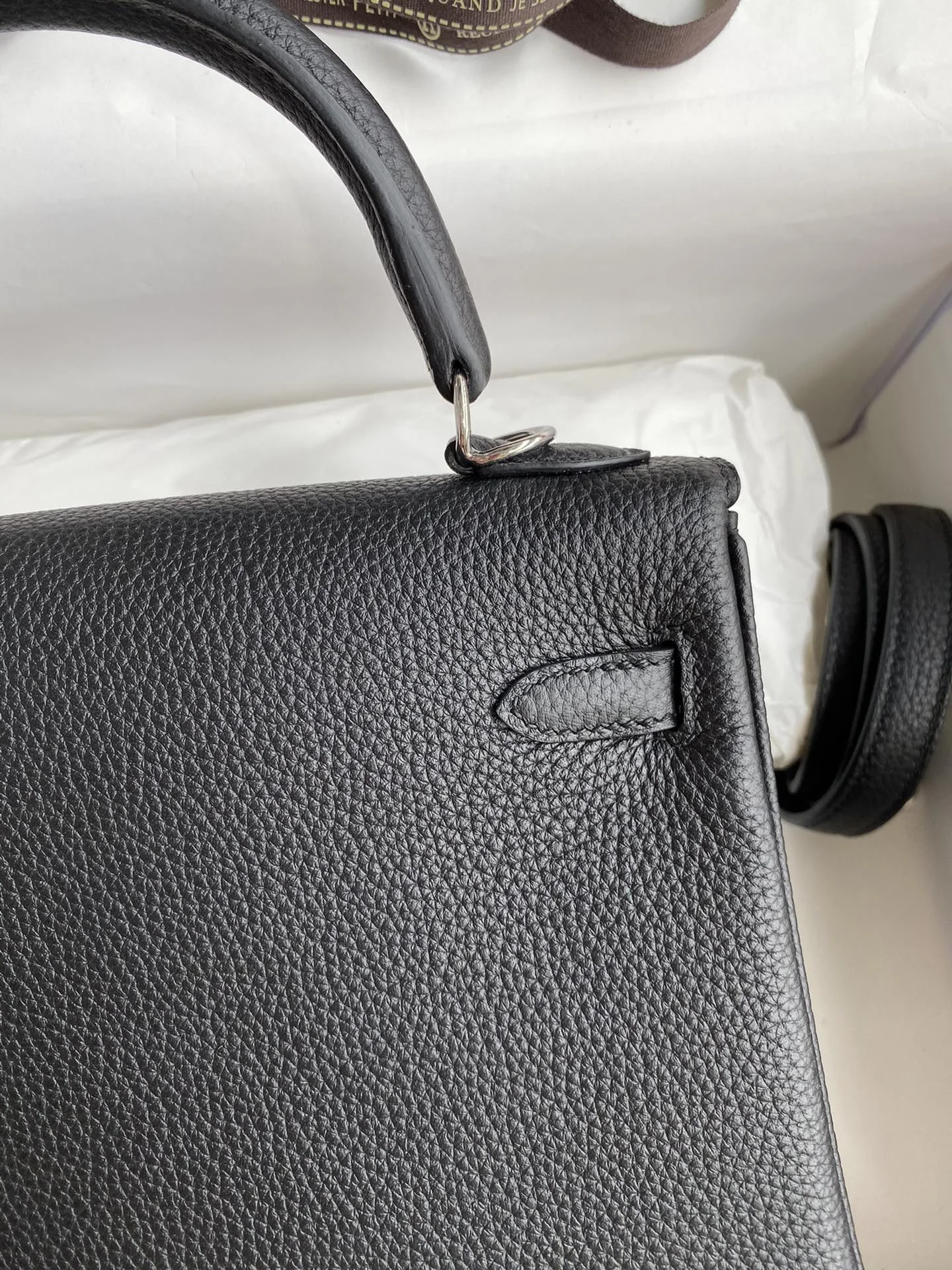 HERMES Kelly 25cm Togo Leather Black Silver Hardware - Image 4