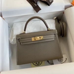 HERMES Mini Kelly 19cm Epsom Leather Etoupe Gold Hardware