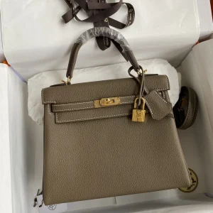 HERMES Kelly 25cm Togo Leather Etoupe Gold Hardware