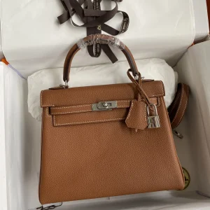 HERMES Kelly 25 Togo Leather Gold Silver Hardware