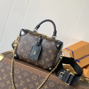 Louis Vuitton Petite Malle Souple Handbag Monogram M45531 Pink / M45571 Black, 20.0 x 14.0 x 7.5 cm