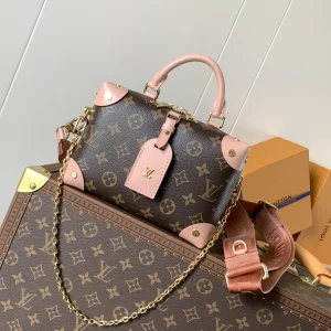 Louis Vuitton Petite Malle Souple Handbag Monogram M45531 Pink / M45571 Black, 20.0 x 14.0 x 7.5 cm