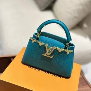 Louis Vuitton Capucines Bag Taurillon Leather, Black/Cream White, Mini 21cm