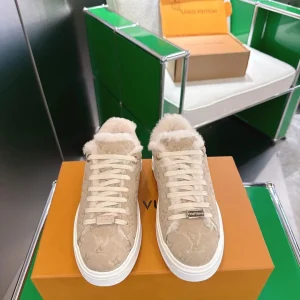 Louis Vuitton Time Out Sneakers Denim Monogram Wool Lining Size 35-40