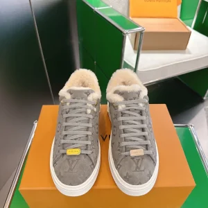 Louis Vuitton Time Out Sneakers Denim Monogram Wool Lining Size 35-40