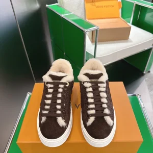 Louis Vuitton Time Out Sneakers Denim Monogram Wool Lining Size 35-40