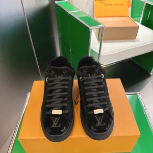 Louis Vuitton Time Out Sneakers Denim Monogram Wool Lining Size 35-40