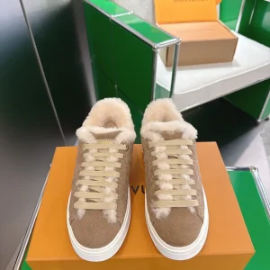 Louis Vuitton Time Out Sneakers Denim Monogram Wool Lining Size 35-40