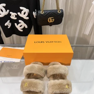 Louis Vuitton 2023 Wool Slippers Metal Buckle Size 35-41