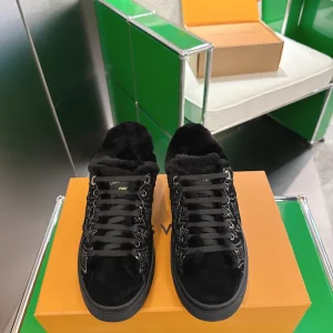 Louis Vuitton Time Out Sneakers Denim Monogram Wool Lining Size 35-40