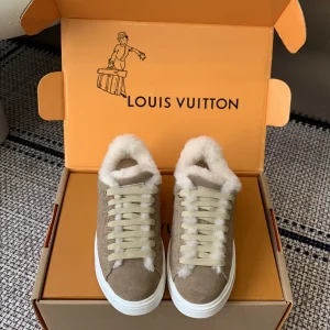 Louis Vuitton Time Out Sneakers Denim Monogram Wool Lining Size 35-40