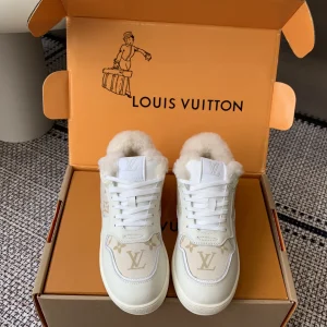 Louis Vuitton Time Out Sneakers Denim Monogram Wool Lining Size 35-40