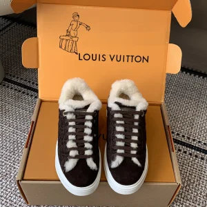 Louis Vuitton Time Out Sneakers Denim Monogram Wool Lining Size 35-40