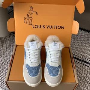 Louis Vuitton Time Out Sneakers Denim Monogram Wool Lining Size 35-40