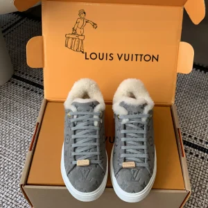 Louis Vuitton Time Out Sneakers Denim Monogram Wool Lining Size 35-40