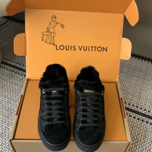 Louis Vuitton Time Out Sneakers Denim Monogram Wool Lining Size 35-40