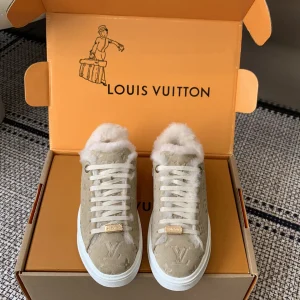 Louis Vuitton Time Out Sneakers Denim Monogram Wool Lining Size 35-40