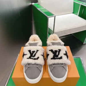 Louis Vuitton Time Out Sneakers Denim Monogram Wool Lining Size 35-40