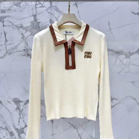 Miu Miu 2025FW Suede Collar Knit Top