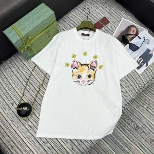 Gucci 26 Early Spring Series Embroidery Cat Round Neck Tee