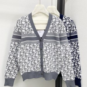 Dior 26 Early Spring New Full Logo Print V-neck Cardigan Long Sleeve