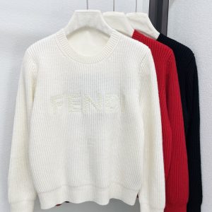 Fendi 26 Early Spring New Classic Solid Color 3D Logo Embroidery Ribbed Long Sleeve