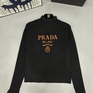 Prada 26 Early Spring New Round Neck Ruffle Long Sleeve