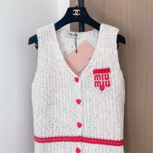 Miu Miu 26 Early Spring New V-neck Pocket Color Block Cardigan