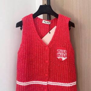 Miu Miu 26 Early Spring New V-neck Pocket Color Block Cardigan