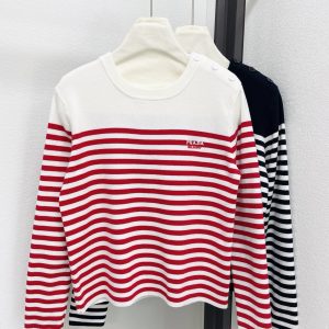 Prada 26 Early Spring New Color Block Stripe Letter Embroidery Long Sleeve