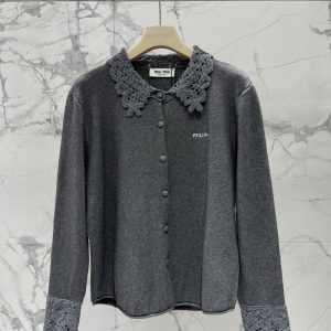 Miu Miu 25 Fall Winter New Lace Hook-knit Lapel Cardigan