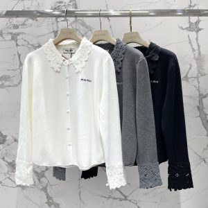 Miu Miu 25 Fall Winter New Lace Hook-knit Lapel Cardigan