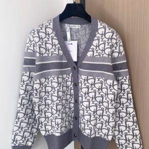 Dior 26 Early Spring New Full Logo Print V-neck Cardigan Long Sleeve