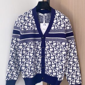 Dior 26 Early Spring New Full Logo Print V-neck Cardigan Long Sleeve