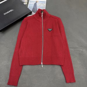 Prada 26 Early Spring New Wool Gold Thread Cardigan