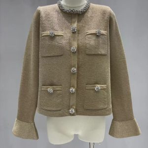 Saint Laurent 26 Early Spring New Gold Rhinestone Cardigan