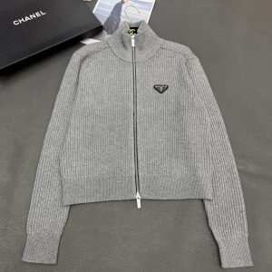 Prada 26 Early Spring New Wool Gold Thread Cardigan