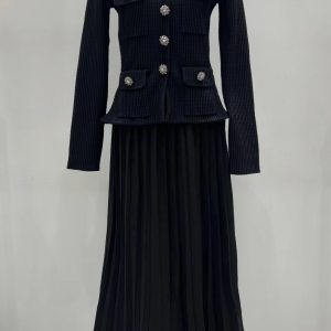 Saint Laurent 26 Early Spring New Lapel Knit Pleated Dress