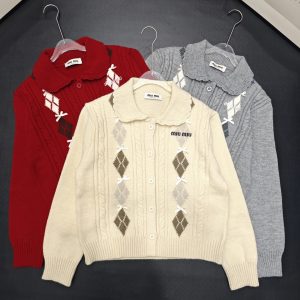 Miu Miu 26 Early Spring New Check Bow Polo Cardigan