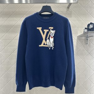 Louis Vuitton 26 Early Spring New Blue White Dog Knit Sweater