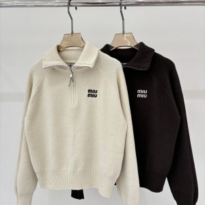 Miu Miu 26 Early Spring New Lapel Stripe Knit Long Sleeve