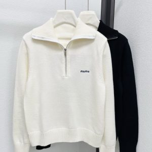 Miu Miu 26 Early Spring New Logo Embroidery Half Zip Long Sleeve