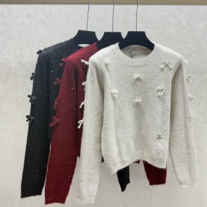 Chanel 25 Fall Winter New Bow Sequin Knit Long Sleeve