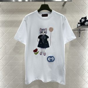 Gucci 26 Early Spring New Beaded Cat Print Tee