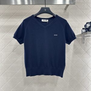 Miu Miu 26 Early Spring New Heart Neck Letter Knit Short Sleeve