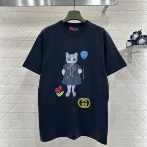Gucci 26 Early Spring New Beaded Cat Print Tee