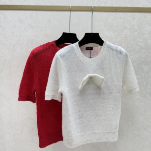 Chanel 26 Early Spring New Solid Bow Sequin Knit Short Sleeve
